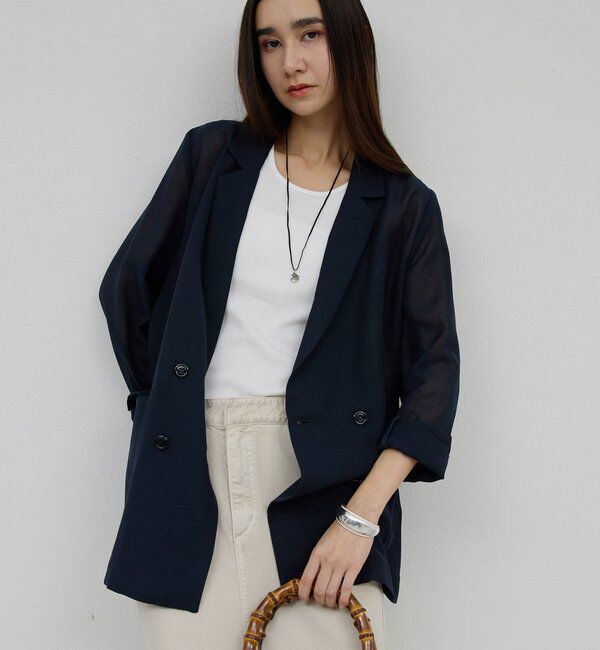  「【WEB限定】【サイズ展開あり】メッシュジャケット」|テーラードジャケット|ネイビー