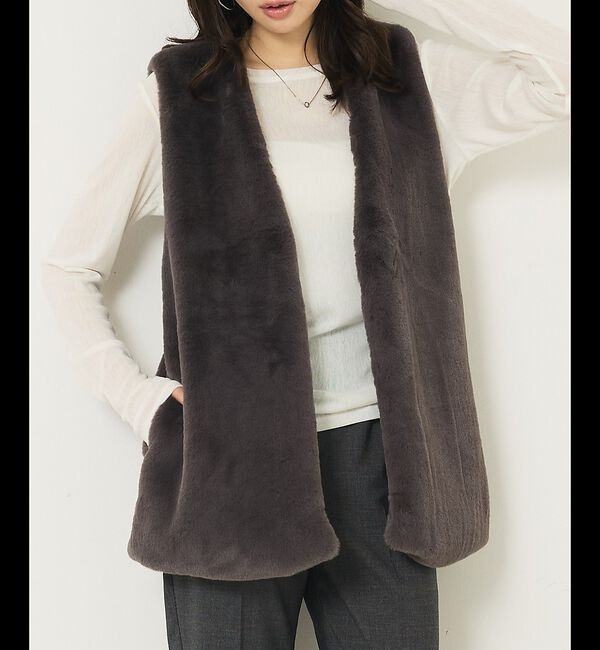 abahouse mavie「フェイクファーベスト」|ベスト・ジレ|チャコールグレー