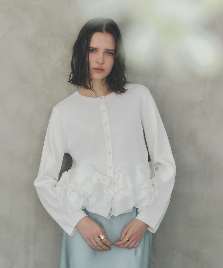 YECCA VECCA「パール釦ラッフルカーディガン」|カーディガン|