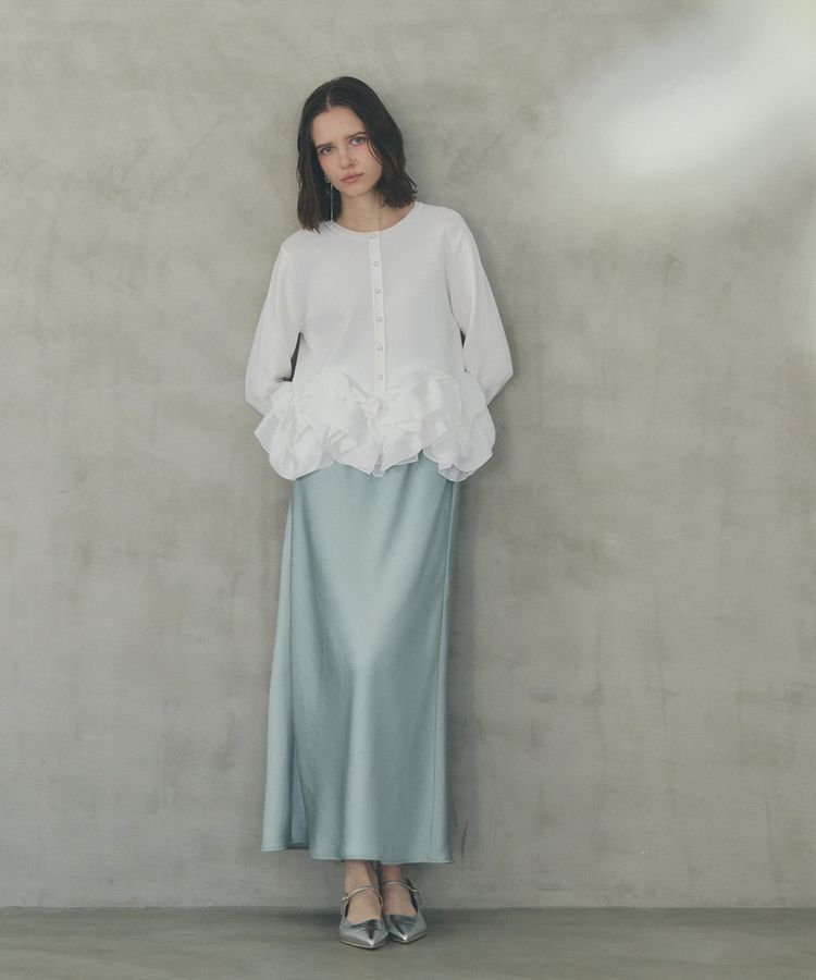 YECCA VECCA「パール釦ラッフルカーディガン」|カーディガン|