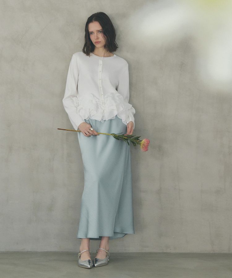 YECCA VECCA「パール釦ラッフルカーディガン」|カーディガン|