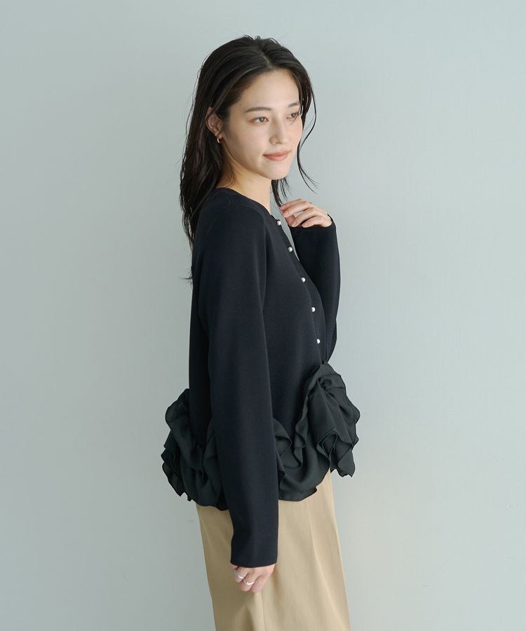 YECCA VECCA「パール釦ラッフルカーディガン」|カーディガン|