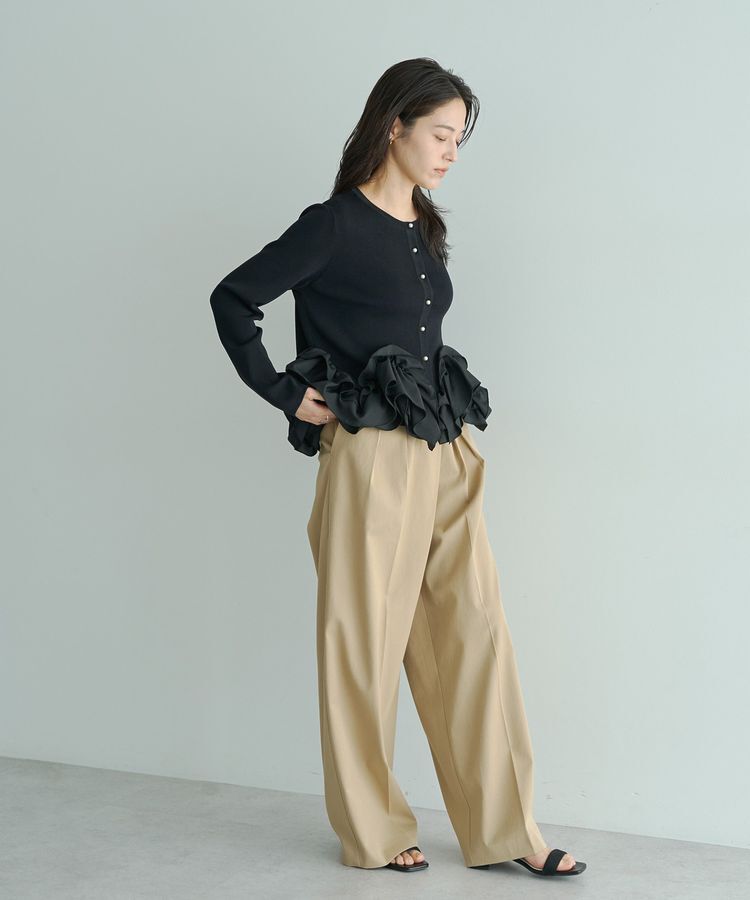 YECCA VECCA「パール釦ラッフルカーディガン」|カーディガン|