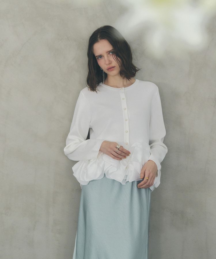 YECCA VECCA「パール釦ラッフルカーディガン」|カーディガン|