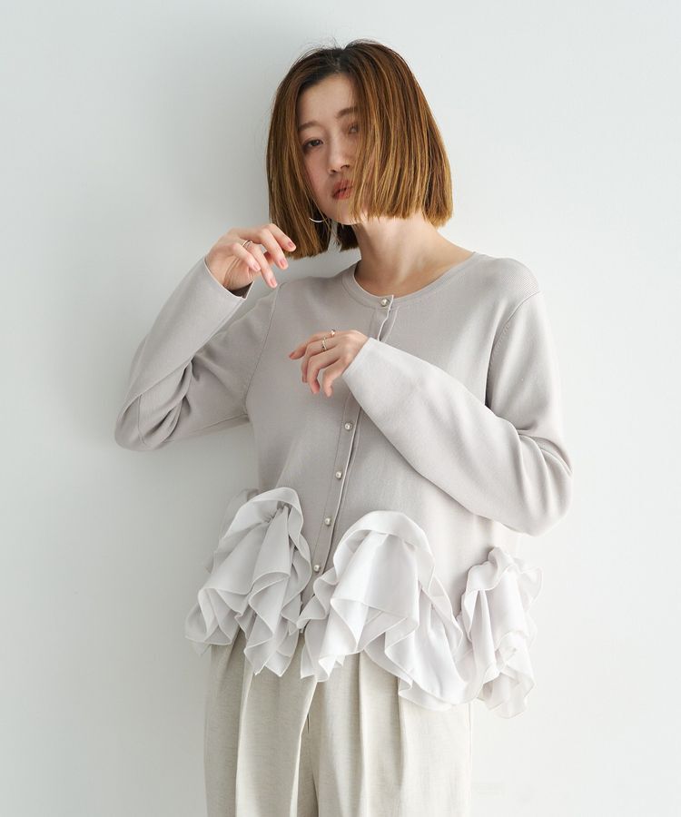 YECCA VECCA「パール釦ラッフルカーディガン」|カーディガン|