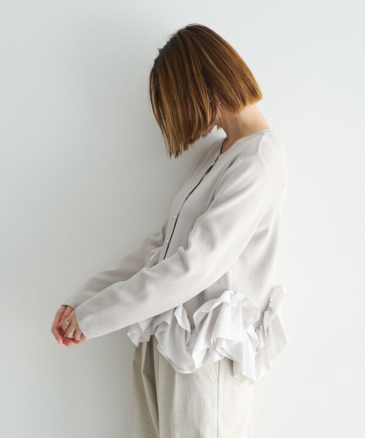 YECCA VECCA「パール釦ラッフルカーディガン」|カーディガン|