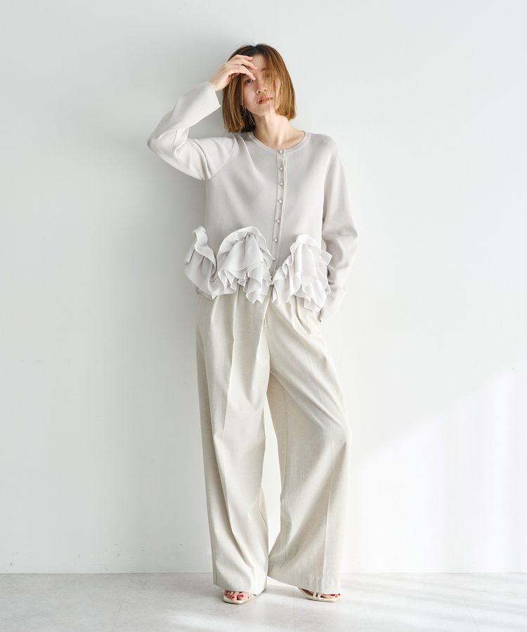 YECCA VECCA「パール釦ラッフルカーディガン」|カーディガン|