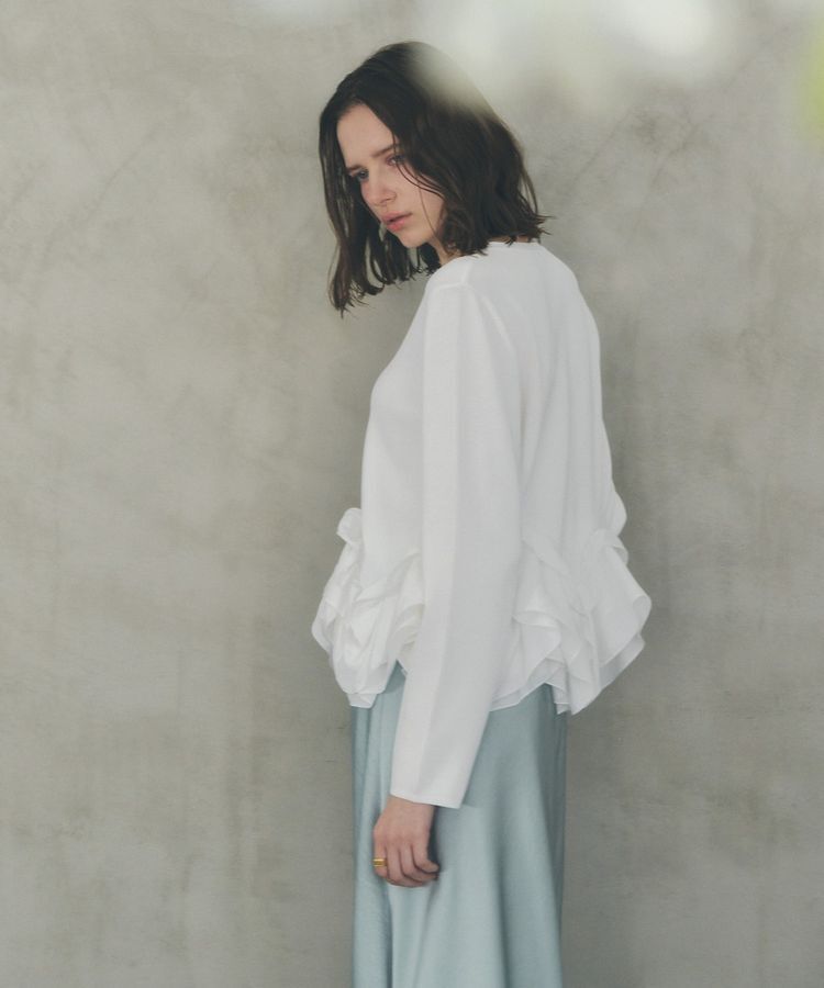 YECCA VECCA「パール釦ラッフルカーディガン」|カーディガン|