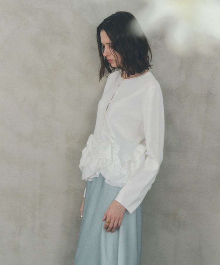 YECCA VECCA「パール釦ラッフルカーディガン」|カーディガン|