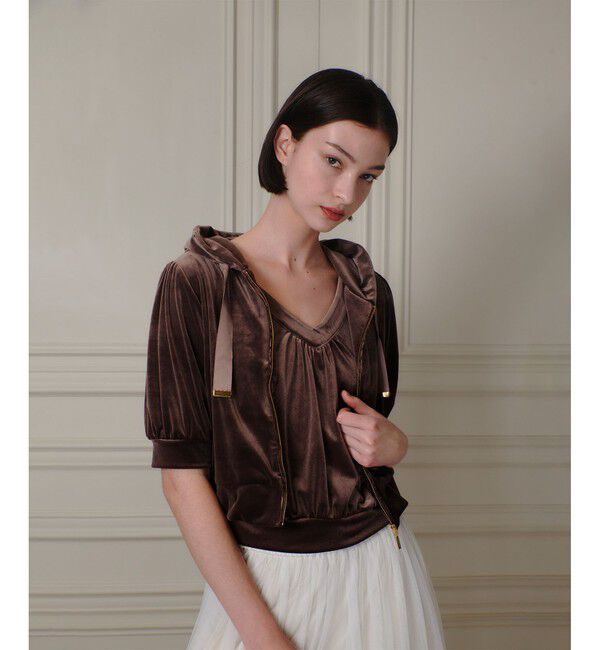 LOULOU WILLOUGHBY「【LOULOU WILLOUGHBY】ベロアプチフーディー」|パーカー|モカ