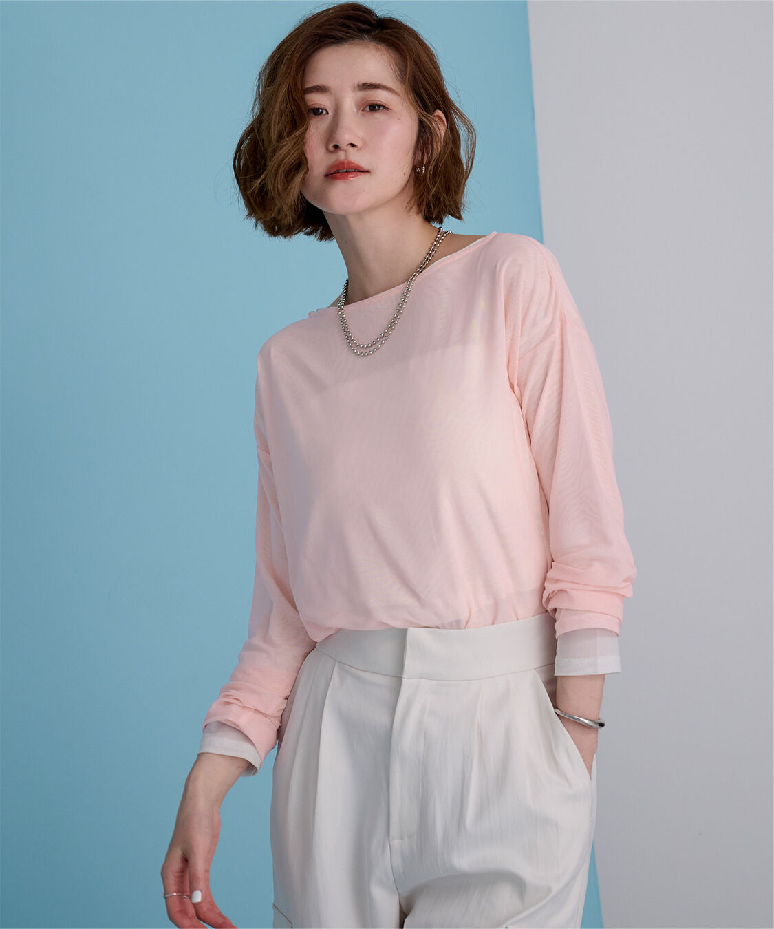 ur's「シアーボートネックプルオーバー」|Tシャツ・カットソー|ピンク