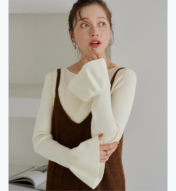 titivate「ボートネックベルスリーブニット」|ニット・セーター|オフホワイト