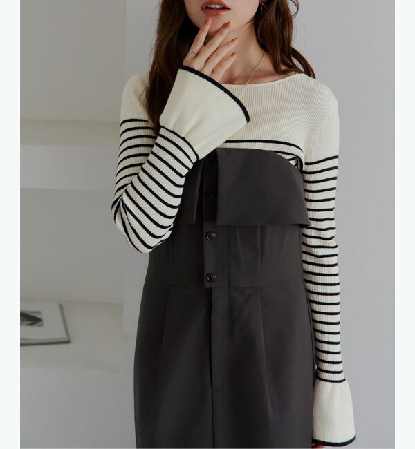 titivate「ボートネックベルスリーブニット」|ニット・セーター|ボーダー/オフ