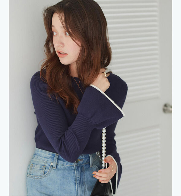 titivate「ボートネックベルスリーブニット」|ニット・セーター|ﾈｲﾋﾞｰ/ｵﾌﾎﾜｲﾄ