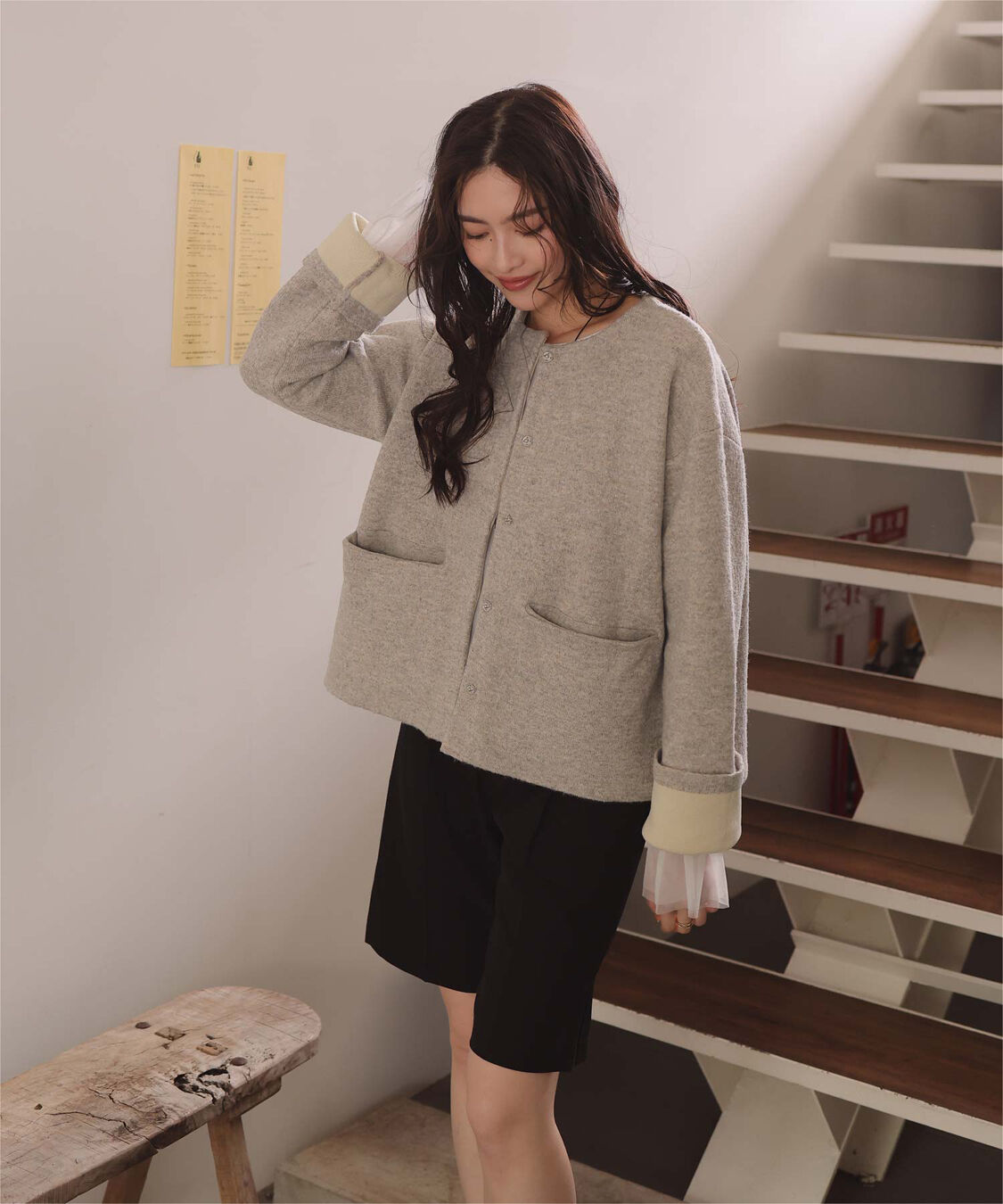 titivate「配色デザインニットコート/カーディガン」|ノーカラーコート|