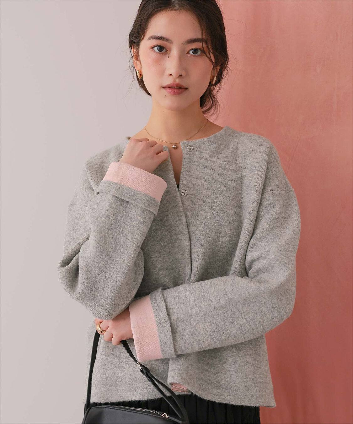 titivate「配色デザインニットコート/カーディガン」|ノーカラーコート|