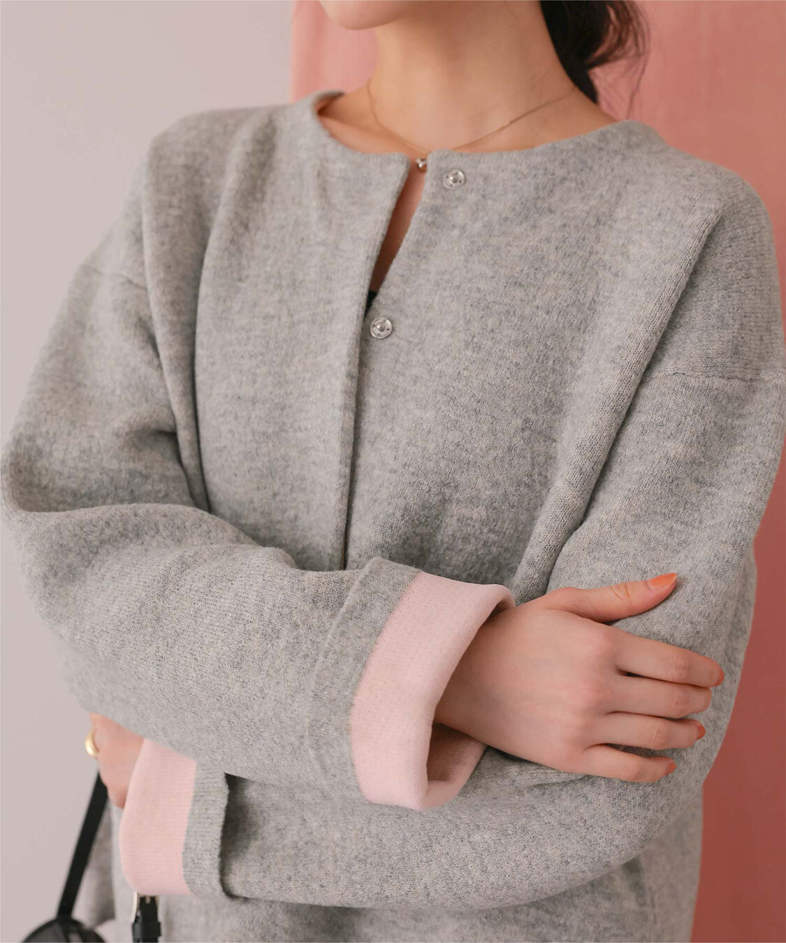 titivate「配色デザインニットコート/カーディガン」|ノーカラーコート|