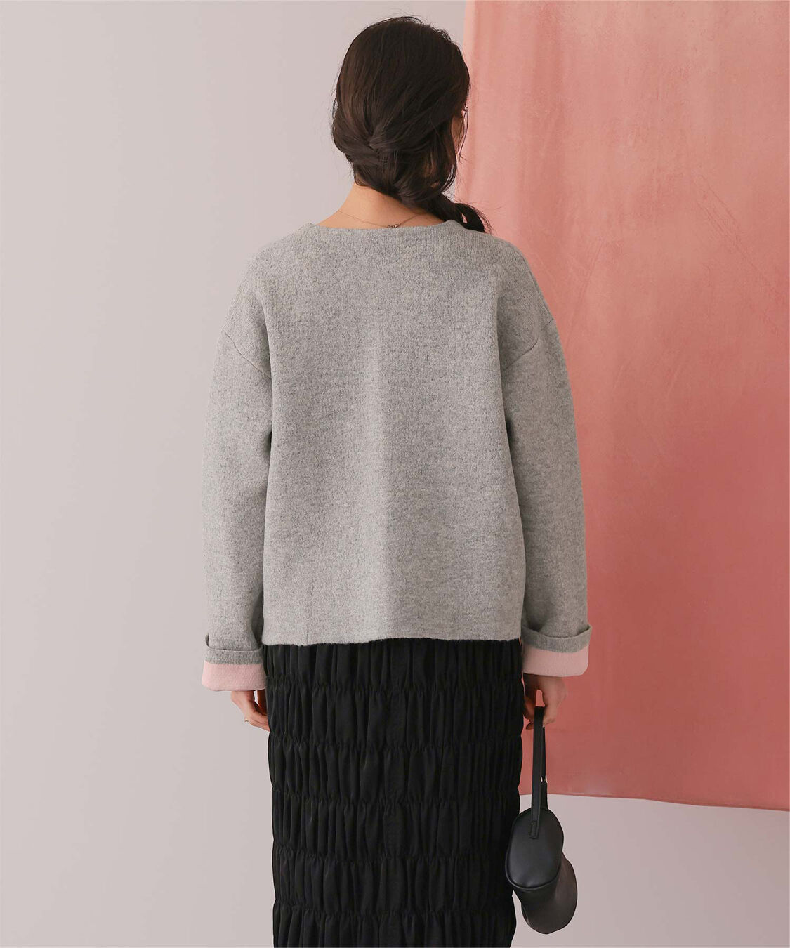 titivate「配色デザインニットコート/カーディガン」|ノーカラーコート|