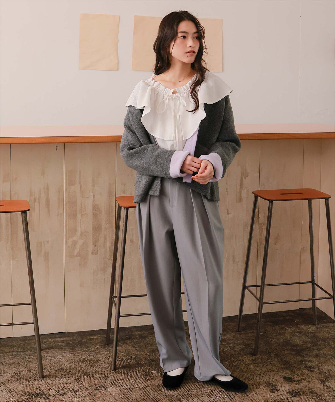 titivate「配色デザインニットコート/カーディガン」|ノーカラーコート|