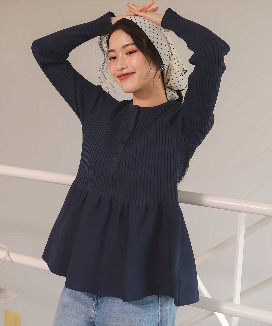 titivate「前後2wayヘンリーネックペプラムニットトップス」|ニット・セーター|