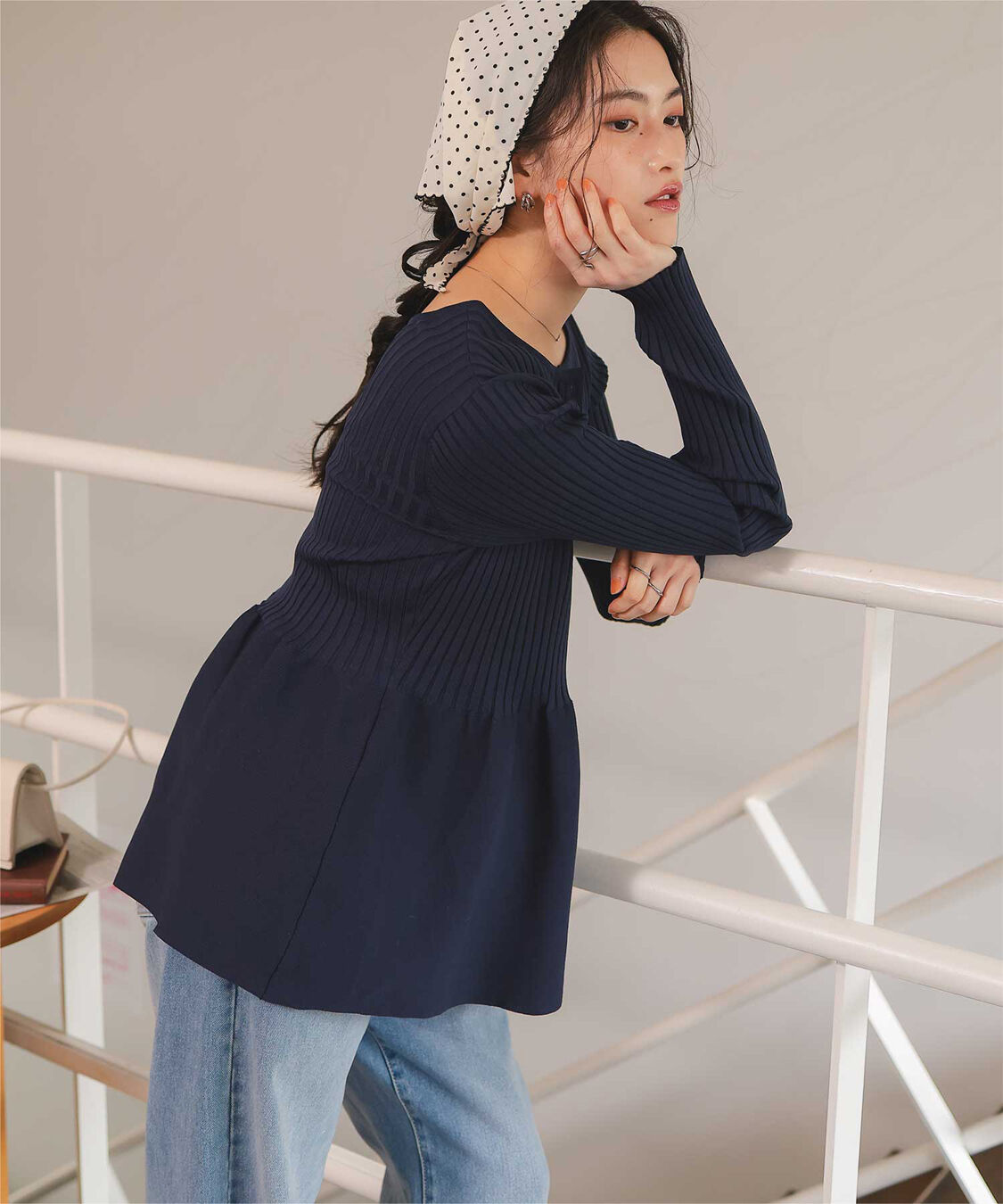 titivate「前後2wayヘンリーネックペプラムニットトップス」|ニット・セーター|