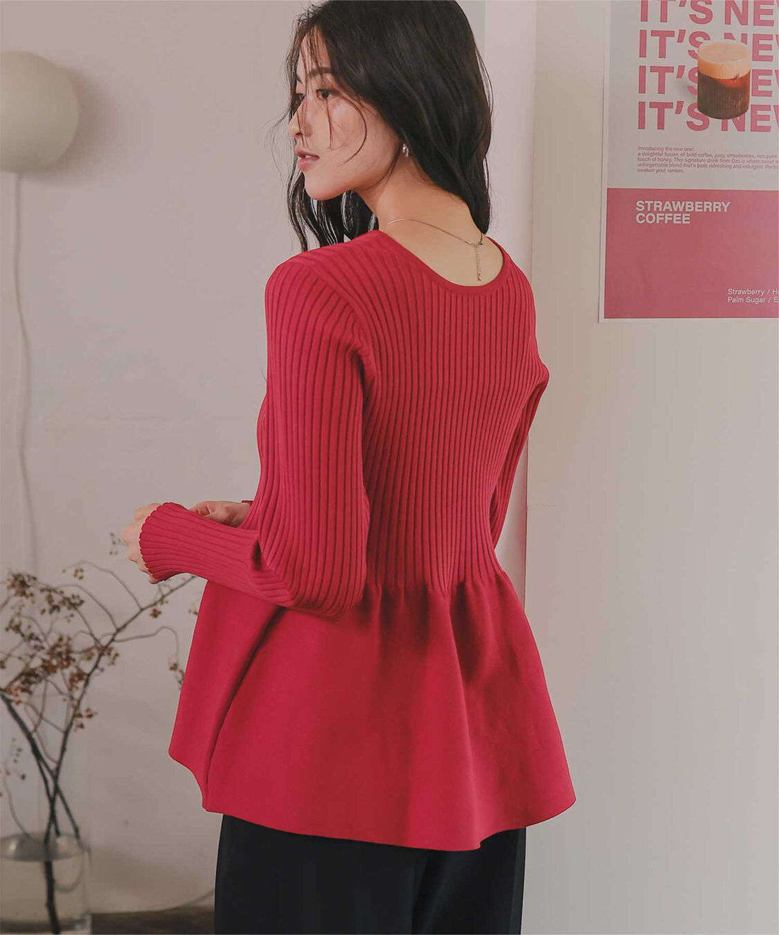 titivate「前後2wayヘンリーネックペプラムニットトップス」|ニット・セーター|レッド