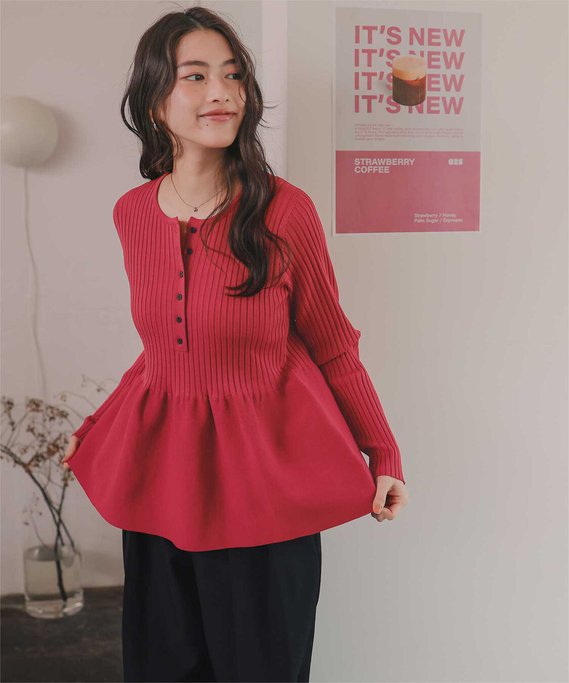 titivate「前後2wayヘンリーネックペプラムニットトップス」|ニット・セーター|