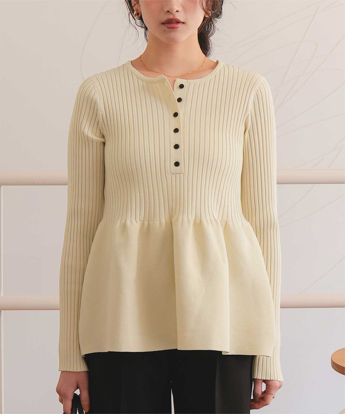 titivate「前後2wayヘンリーネックペプラムニットトップス」|ニット・セーター|