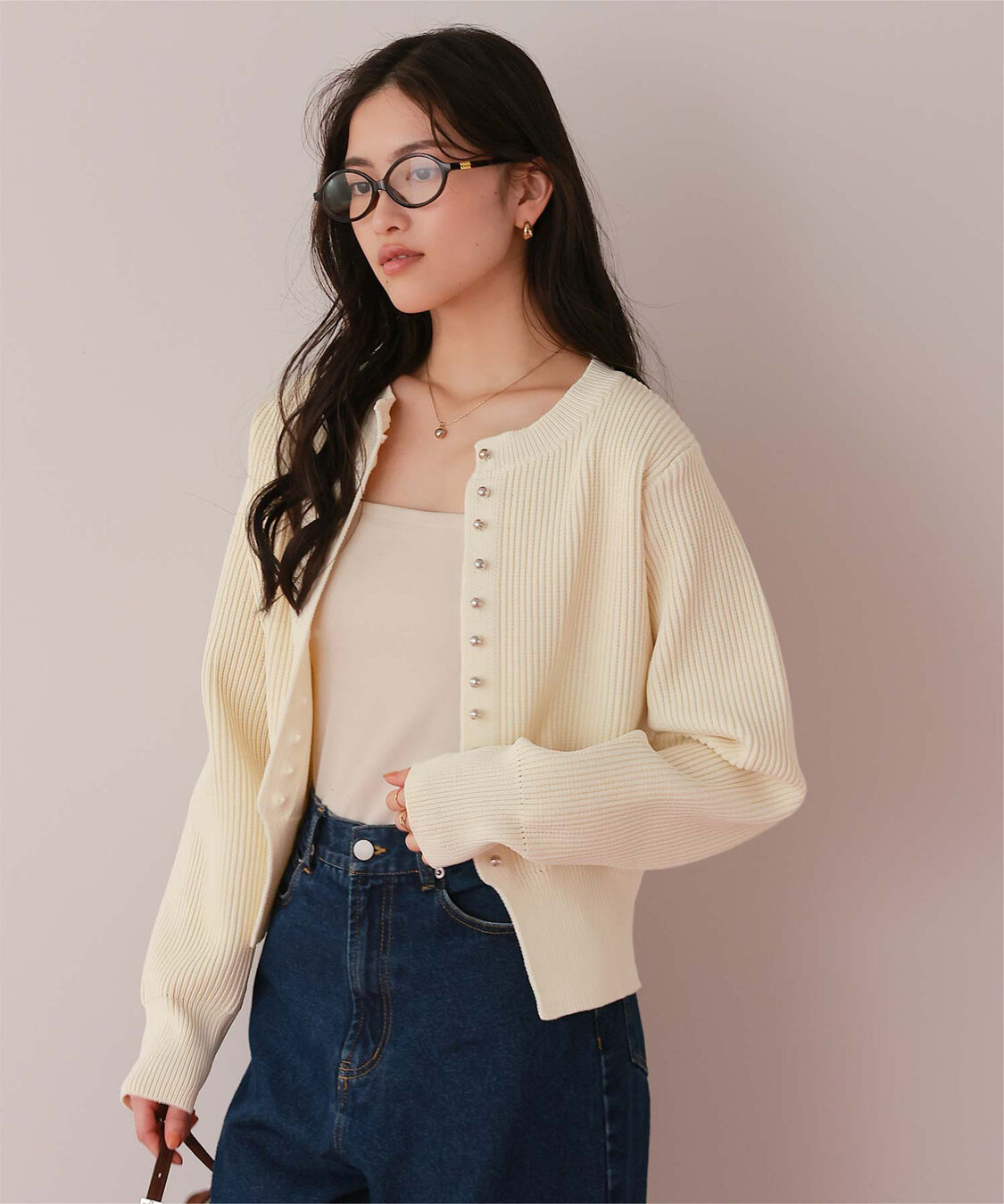 titivate「ミニシルバー釦デザインニットカーディガン」|ニット・セーター|