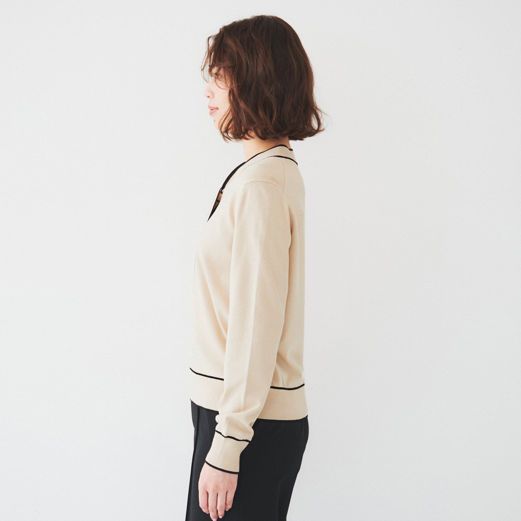 UNTITLED「【アンサンブル可能】ボウタイ 配色プルオーバーニット」|ニット・セーター|