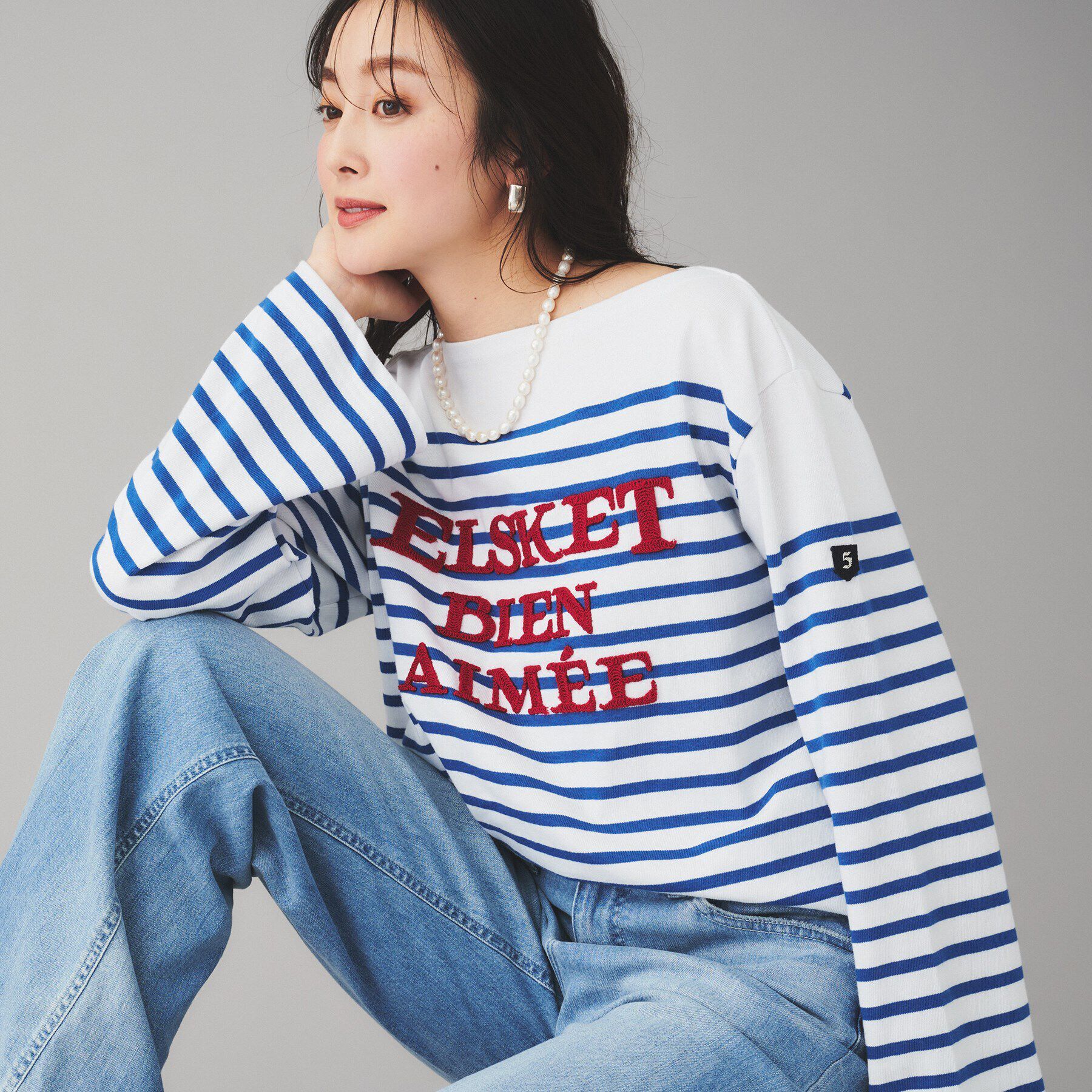 UNTITLED「【BLANC basque】バスクボーダー&times;刺繍プルオーバー」|Tシャツ・カットソー|ブルー(392)