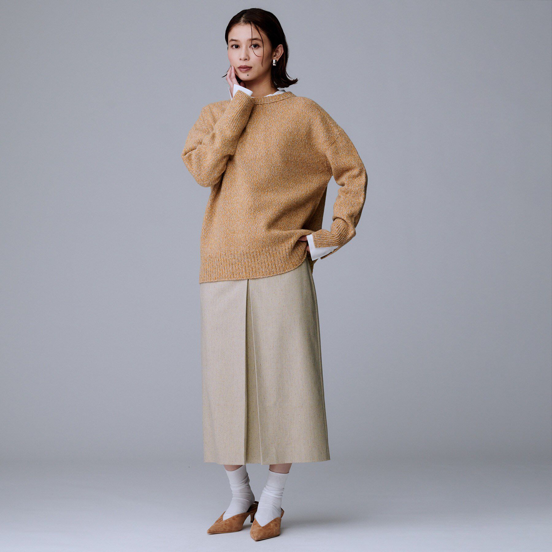 UNTITLED「【ウエスト後ろゴム/シーズンレス】シルクネップツイード ナロースカート」|スカート|