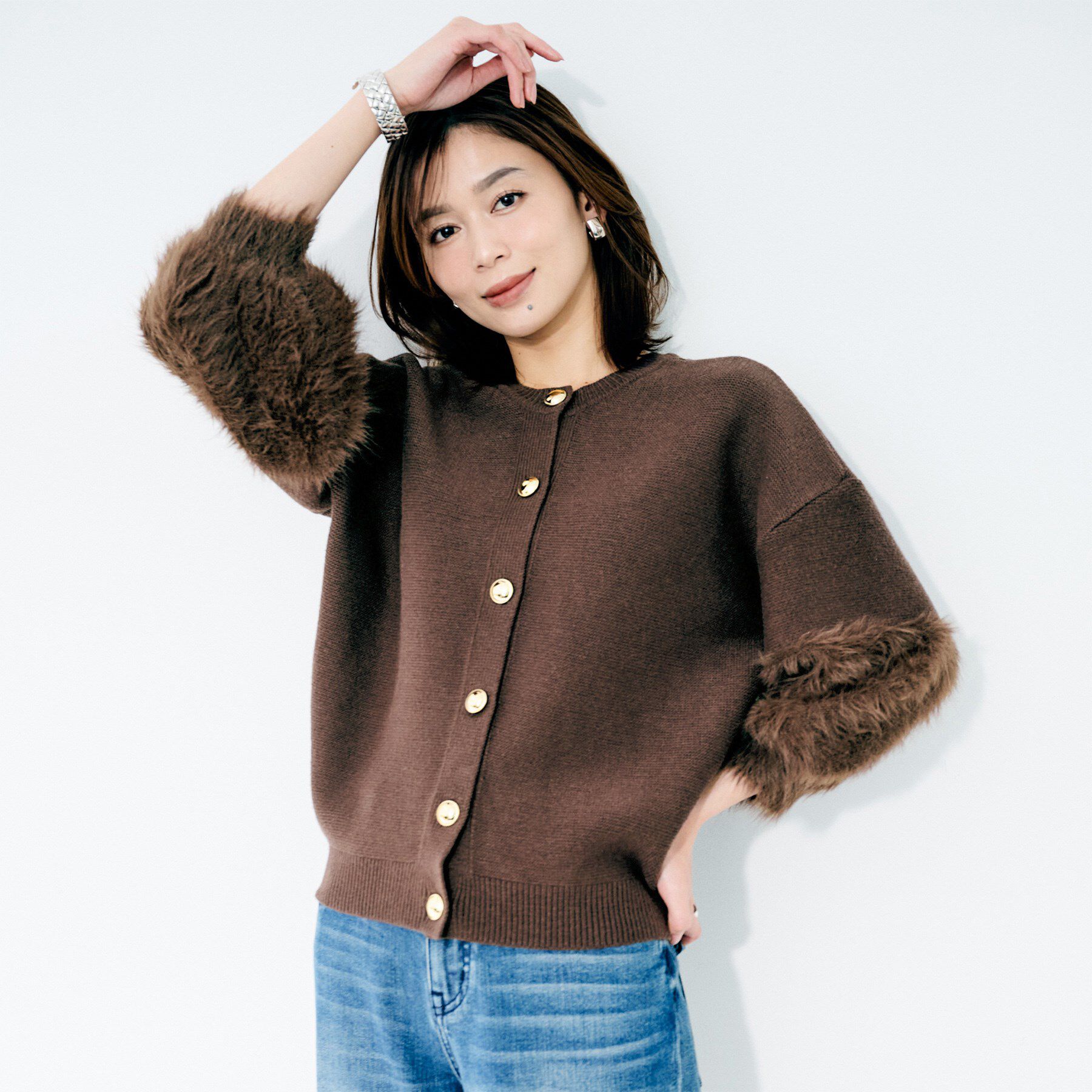 UNTITLED「【TORRAZZO DONNA】ファースリーブ2wayプルオーバー」|Tシャツ・カットソー|ブラウン(044)