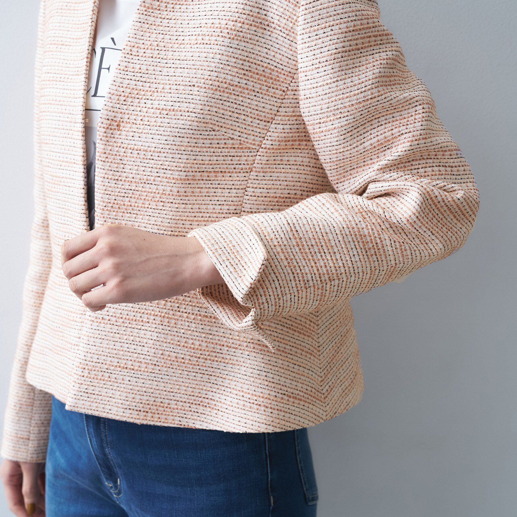 UNTITLED「ツイード ペプラムジャケット」|ノーカラージャケット|