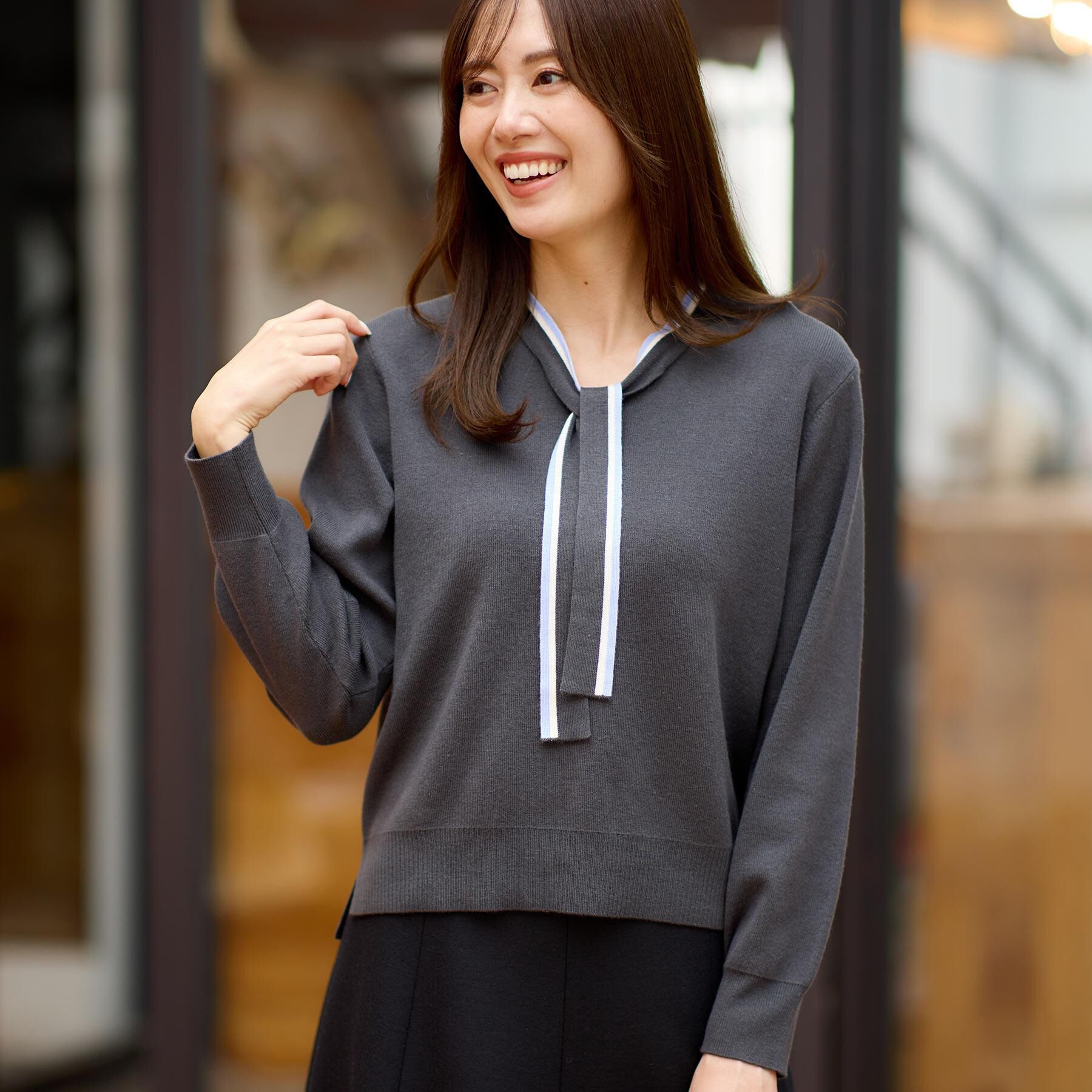 Reflect「【秋映え／なめらかな着心地】バイカラーボウタイ付きニット」|ニット・セーター|