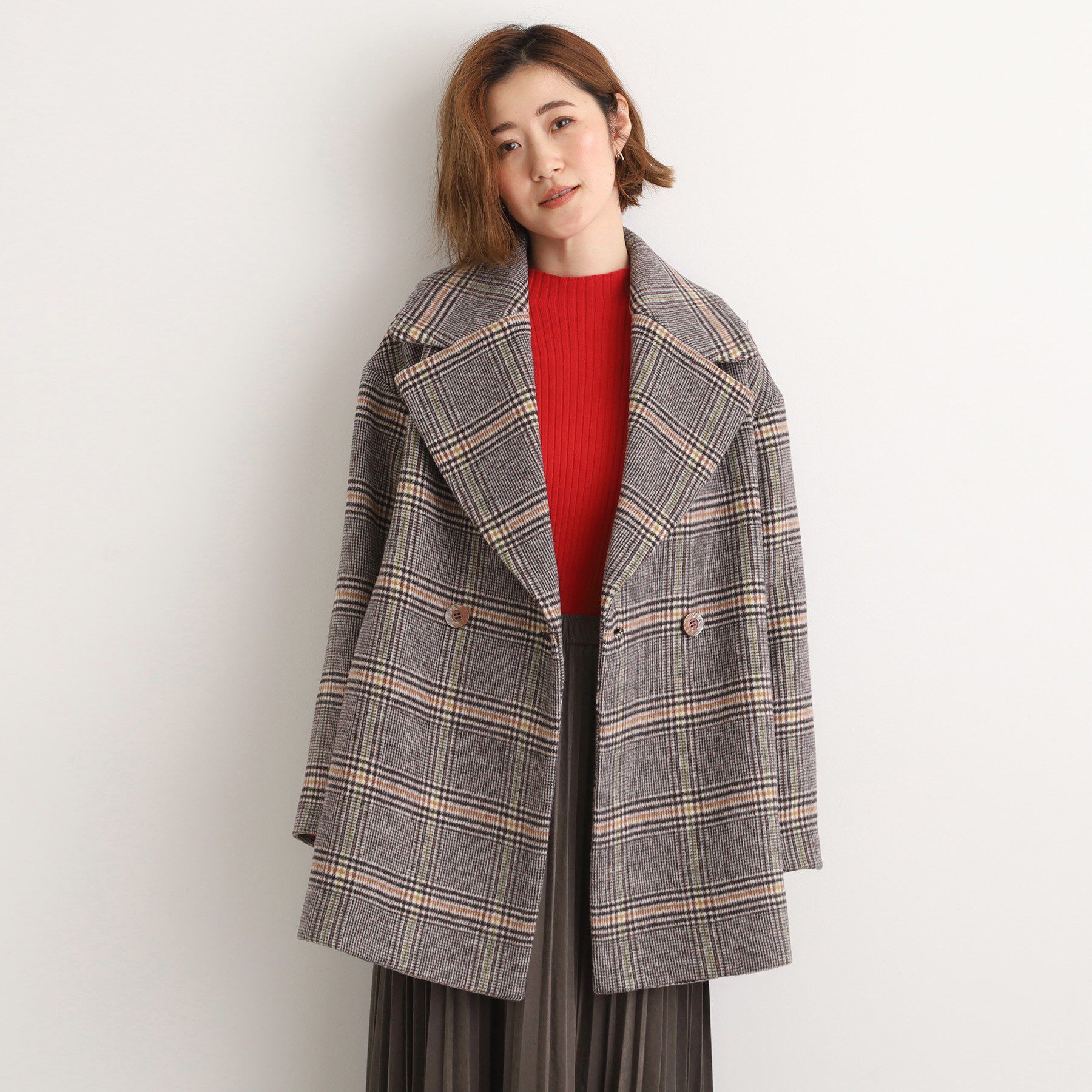 grove「ふんわりまとう、オーバーサイズテーラーコート」|チェスターコート|チェック(219)