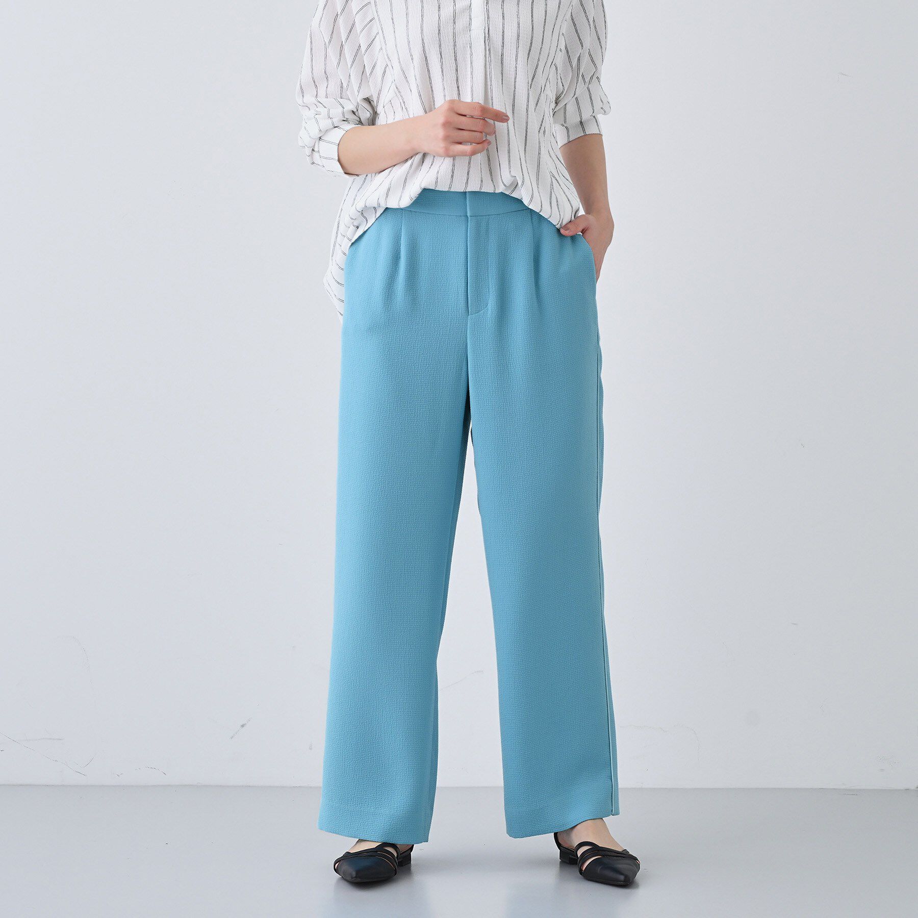 INDIVI「【洗える】サイドライン ストレートパンツ」|その他|ブルーグリーン(09