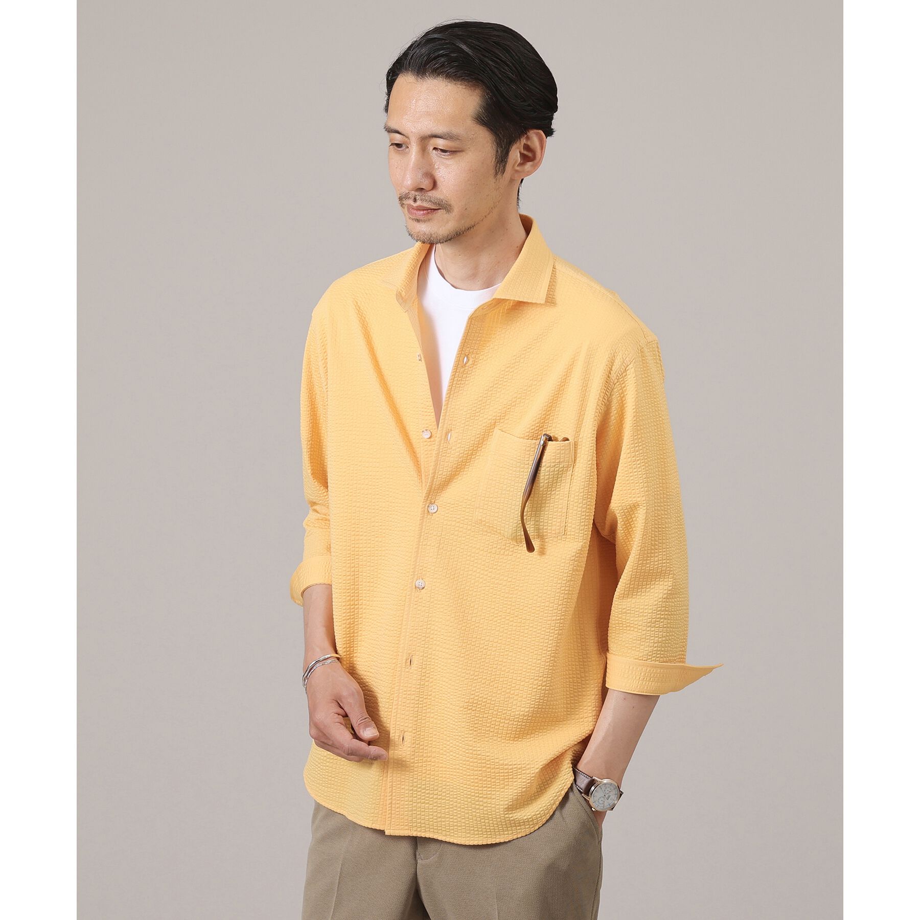 TAKEO KIKUCHI「【抗菌防臭／7分袖】サッカージャージ ストライプシャツ」|シャツ・ブラウス|