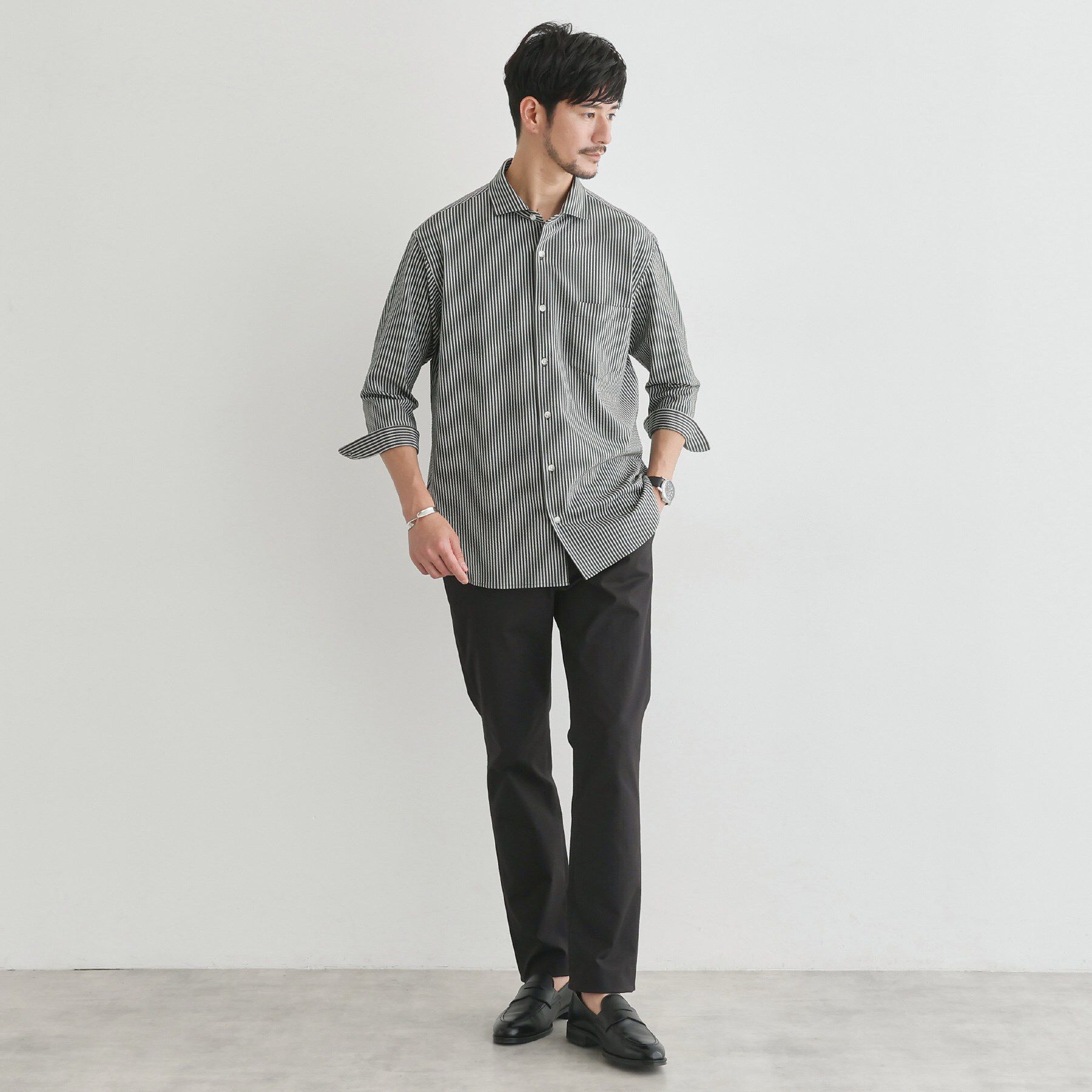 TAKEO KIKUCHI「【抗菌防臭／7分袖】サッカージャージ ストライプシャツ」|シャツ・ブラウス|