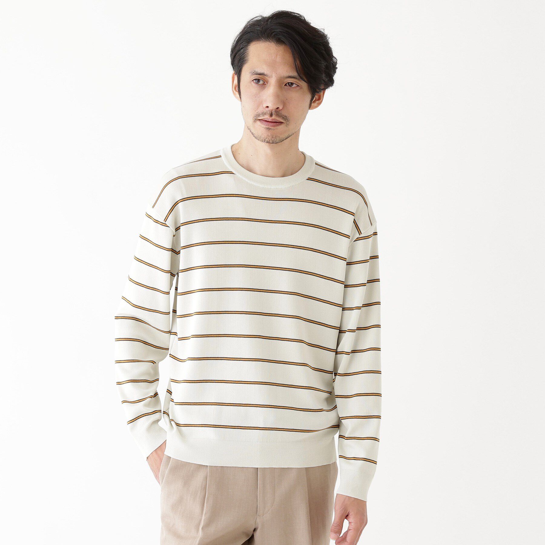 TAKEO KIKUCHI「【THE FLAGSHIP】ボーダー プルオーバー ニット」|ニット・セーター|アイボリー(304)