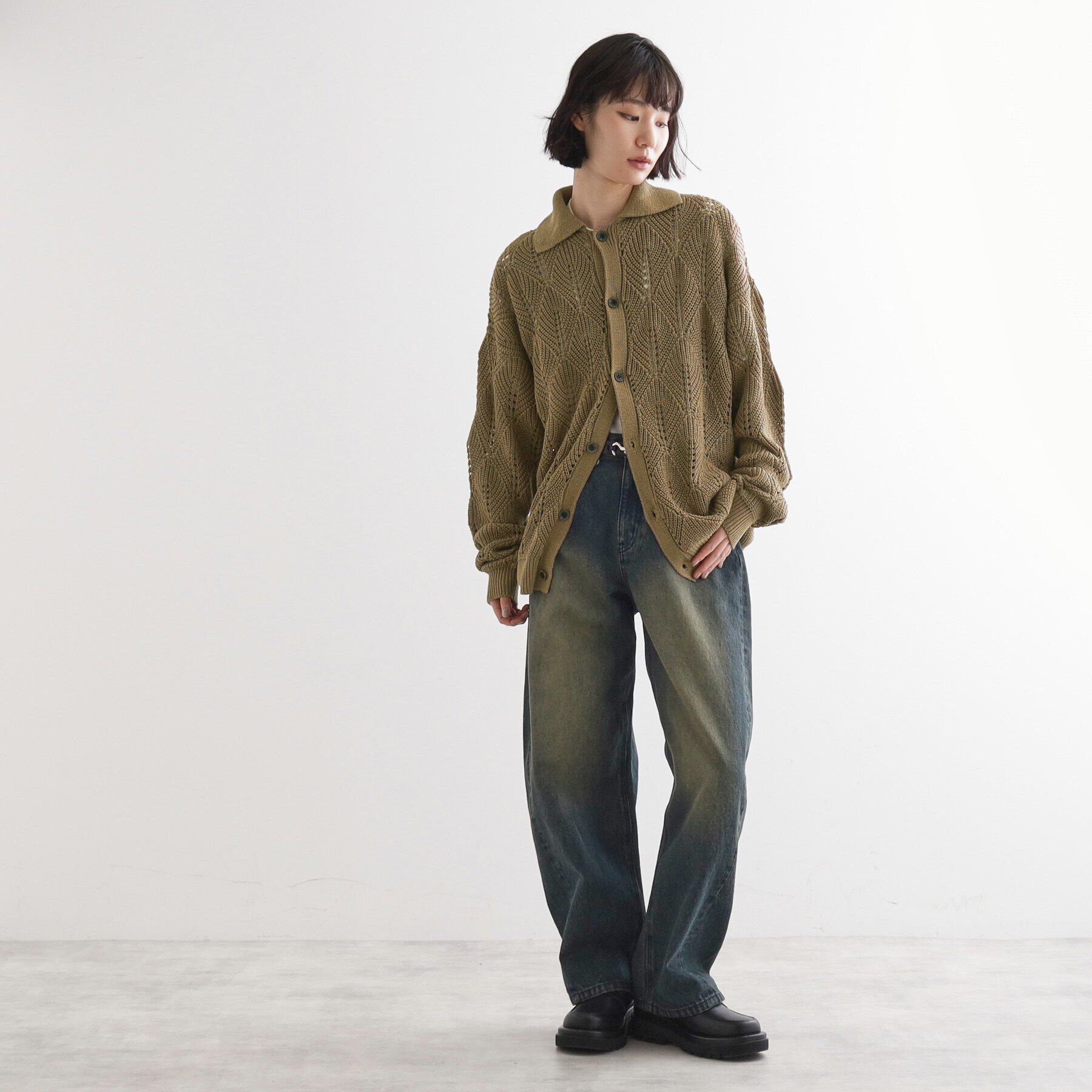 tk.TAKEO KIKUCHI「リーフジャカードニットシャツポロ」|カーディガン|