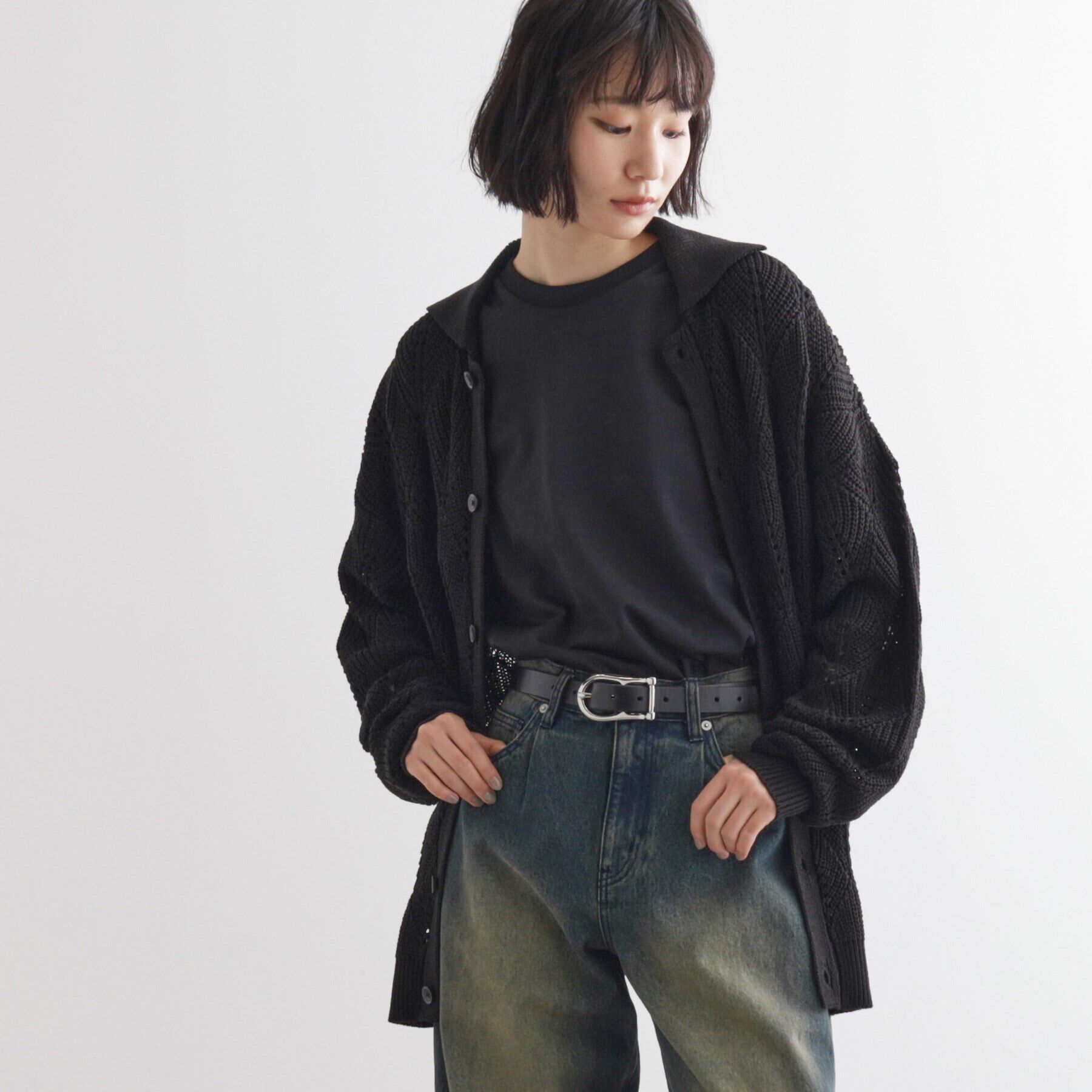 tk.TAKEO KIKUCHI「リーフジャカードニットシャツポロ」|カーディガン|