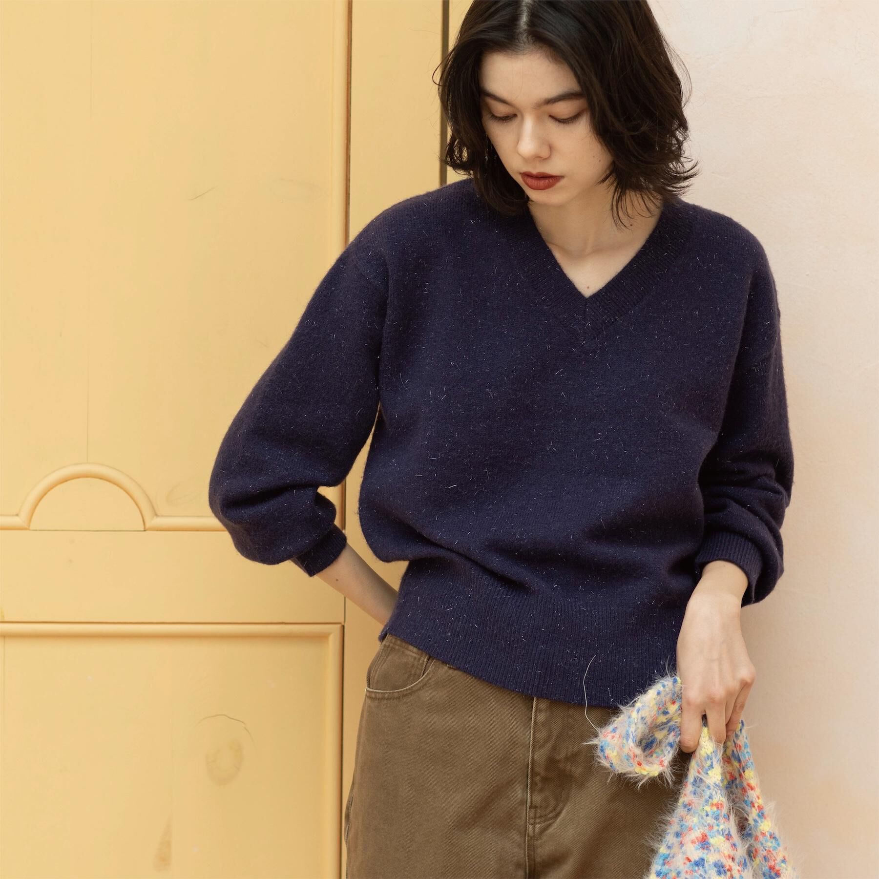 OPAQUE.CLIP「Vネックラメニット【洗濯機OK】」|ニット・セーター|