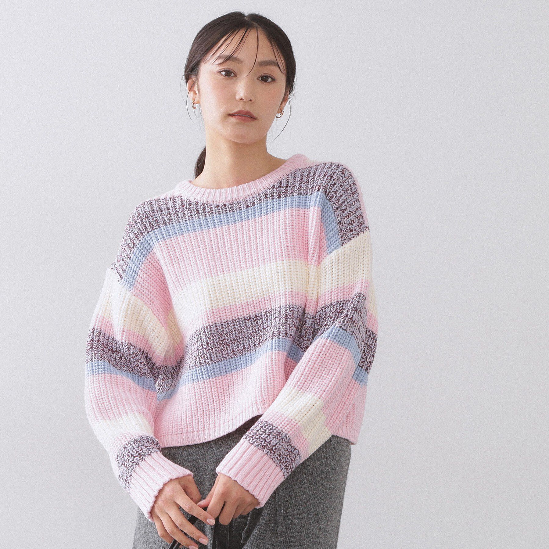 OPAQUE.CLIP「カラーボーダーミドルゲージニット」|ニット・セーター|