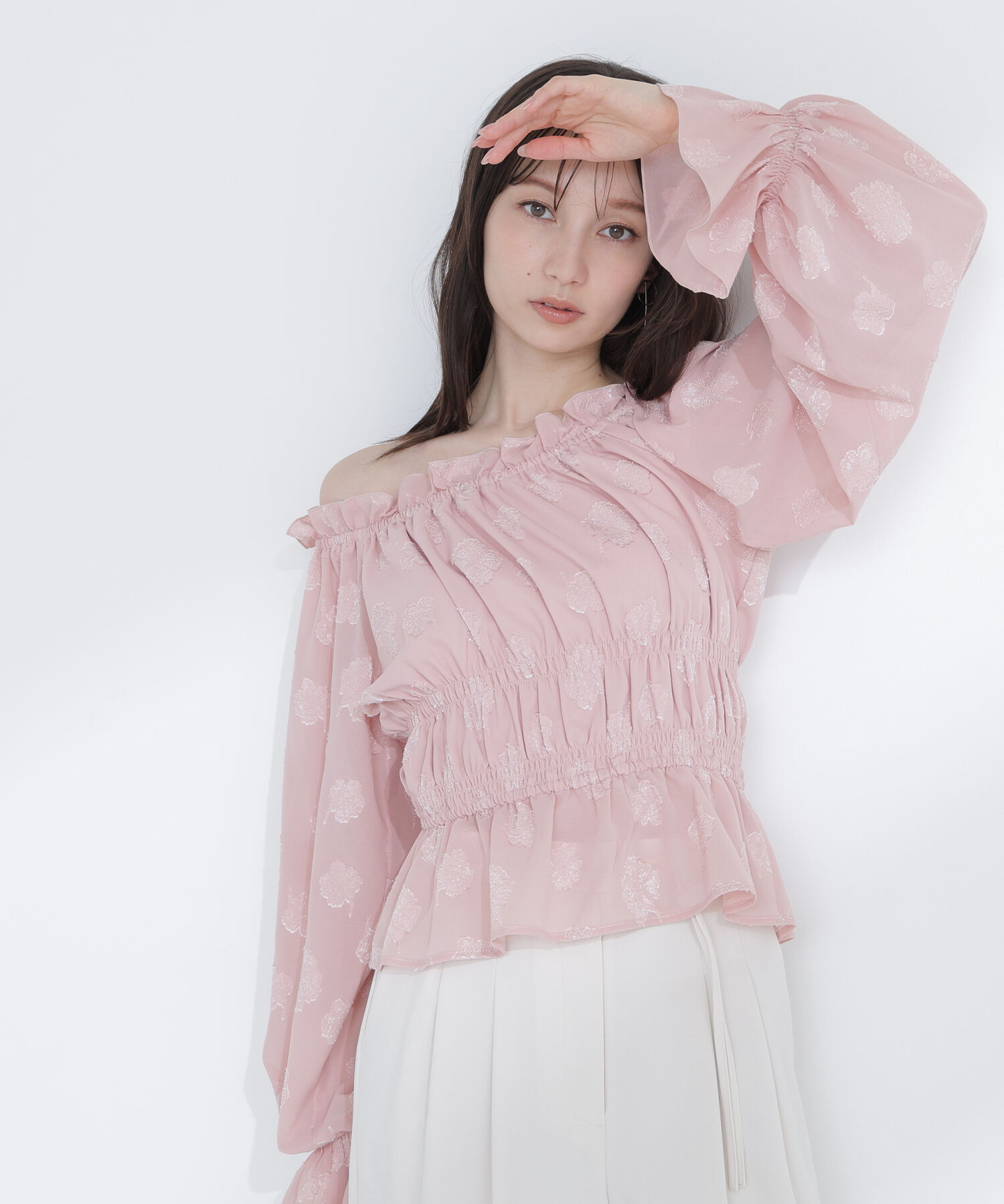  「フラワージャガードブラウス」|シャツ・ブラウス|ピンク