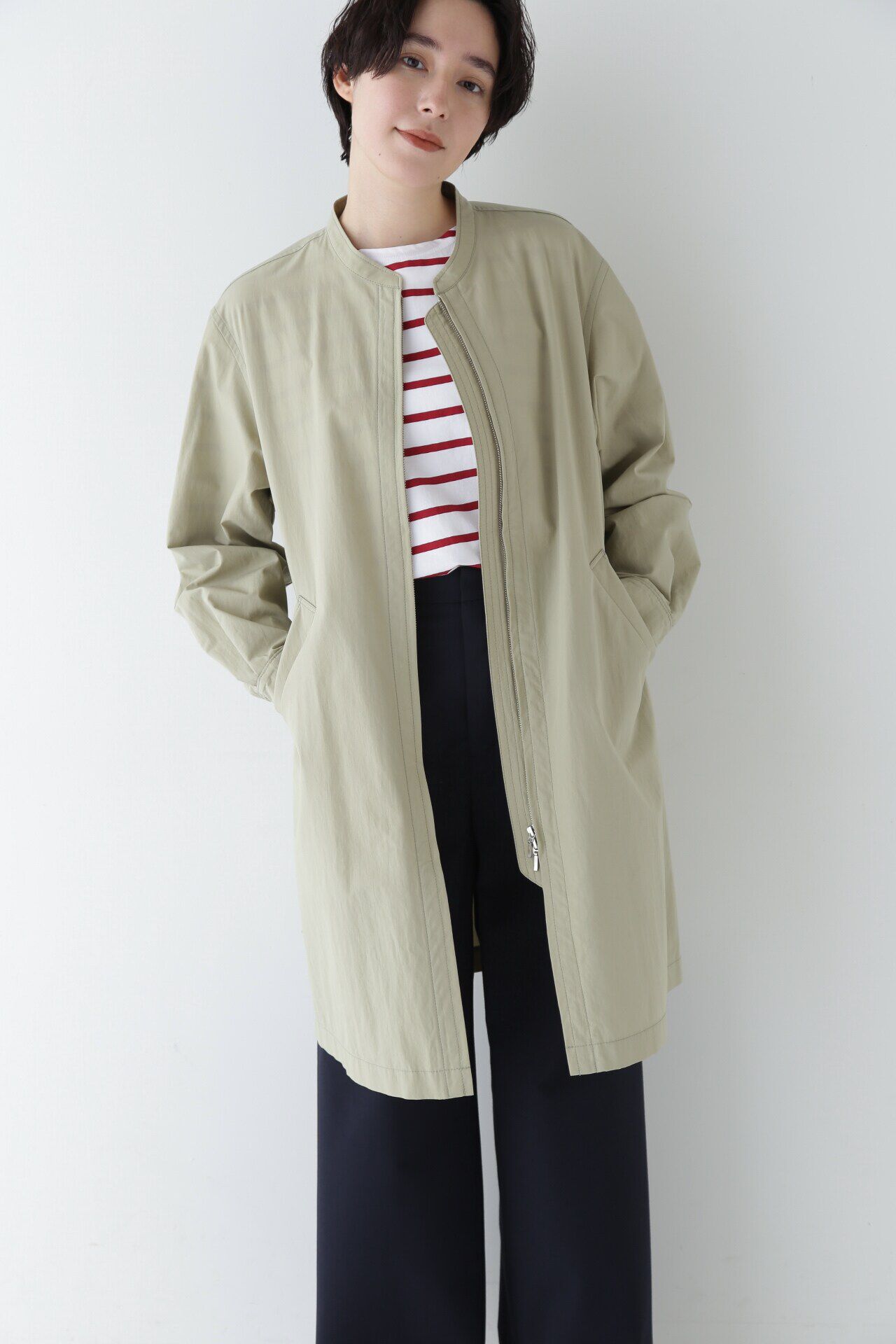  「◆コットンナイロンダンプスタンドカラーコート」|その他|カーキ