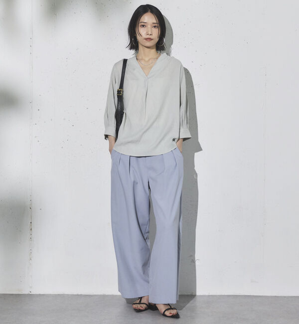 Doux archives「ウォッシャブルリネンライクＶ開きタックブラウス」|シャツ・ブラウス|