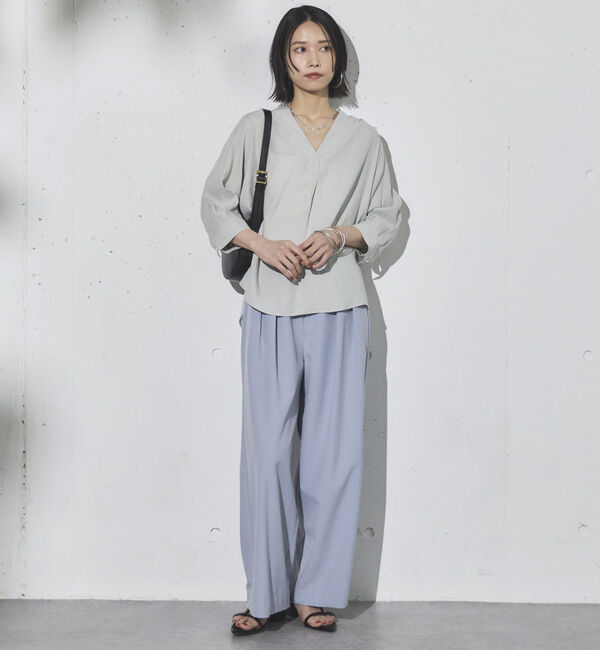 Doux archives「ウォッシャブルリネンライクＶ開きタックブラウス」|シャツ・ブラウス|