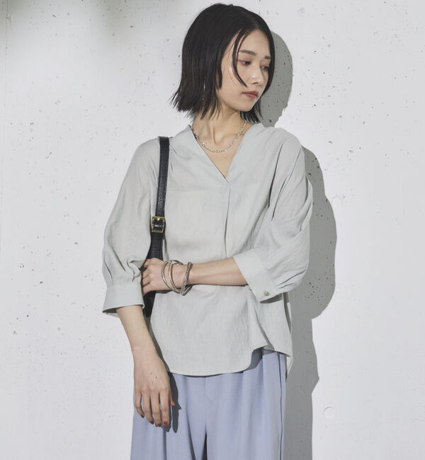 Doux archives「ウォッシャブルリネンライクＶ開きタックブラウス」|シャツ・ブラウス|