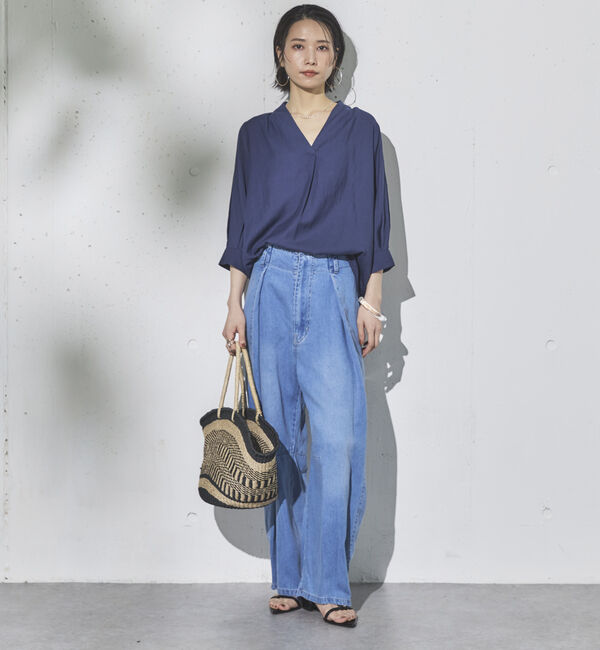 Doux archives「ウォッシャブルリネンライクＶ開きタックブラウス」|シャツ・ブラウス|